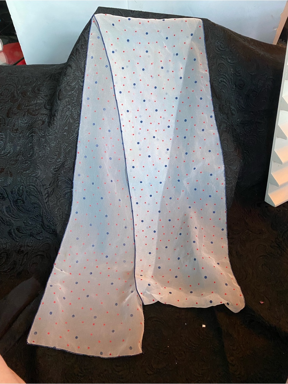 Light sheer Blue and red Polka Dot Scarf - Unbranded